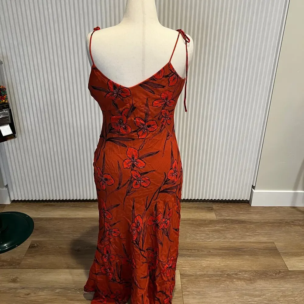 ANTHROPOLOGIE Women's Ruffled V-Neck Slip Dress Size L In Red - Picture 5 of 10